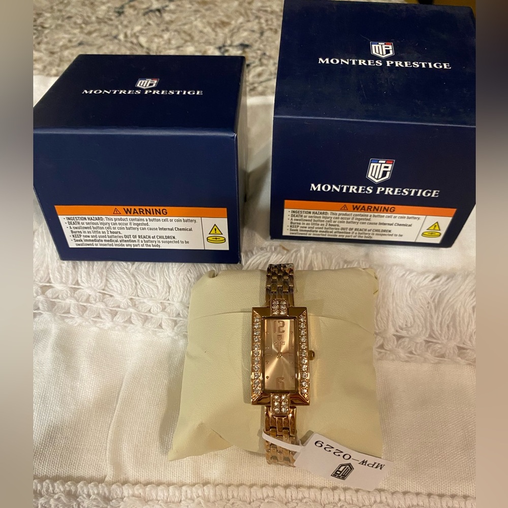 SALE!  Montres Prestige Gold Watch with Crystal Accents